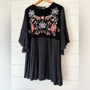 UMGEE Boho Bliss Velvet & Embroidered Bodice Black Dress Women’s Size Large